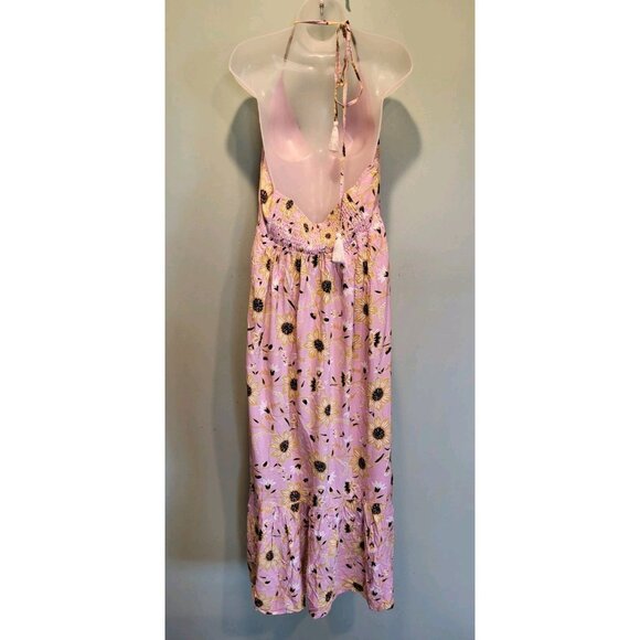 New Loft Beach Pink Yellow Floral Empire Waist Halter Maxi Dress Sz L Hippie - Picture 4 of 8